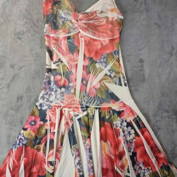 Floral Handkerchief Hem Dress M Spaghetti Strap Tropical Summercore Fairy Vibes‎ - Picture 2 of 11